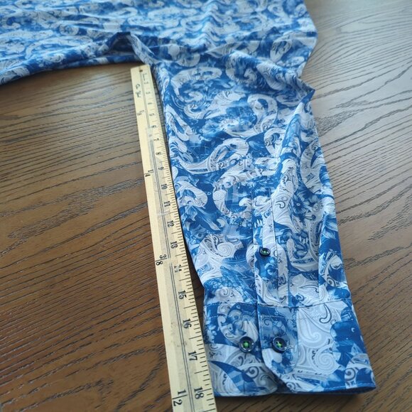 Society of Threads Mens Slim Fit Blue White Paisley Button-Down Shirt Size XL - Picture 15 of 16